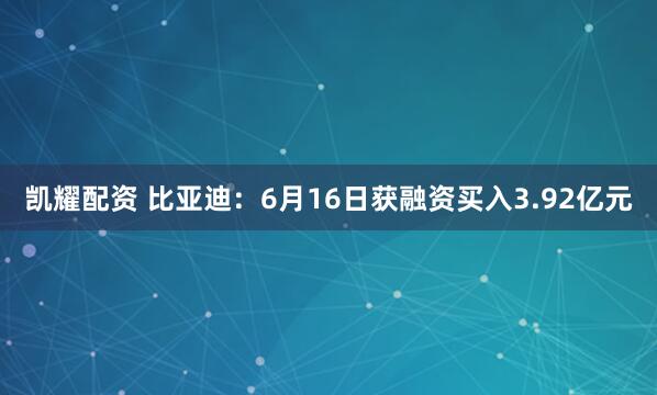 凯耀配资 比亚迪：6月16日获融资买入3.92亿元