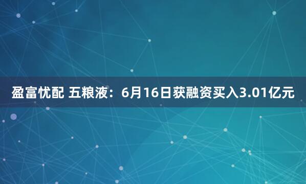 盈富忧配 五粮液：6月16日获融资买入3.01亿元