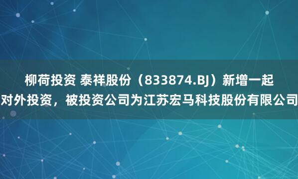 柳荷投资 泰祥股份（833874.BJ）新增一起对外投资，被投资公司为江苏宏马科技股份有限公司