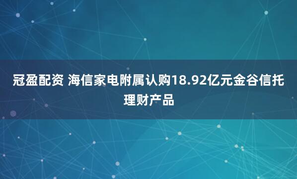 冠盈配资 海信家电附属认购18.92亿元金谷信托理财产品